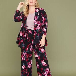 Lane Bryant Womens Size 14/16 Allie Rose Pants Black Floral Wide Leg Side Pocket